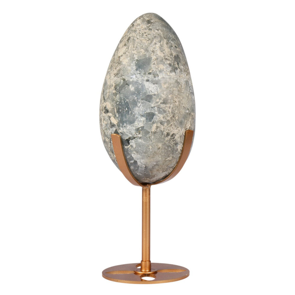Celestien ei op goudkleurige standaard 15,2 x 8,7 x 7,8 cm | 1939 gram Celestien ei op goudkleurige standaard 15,2 x 8,7 x 7,8 cm | 1939 gram