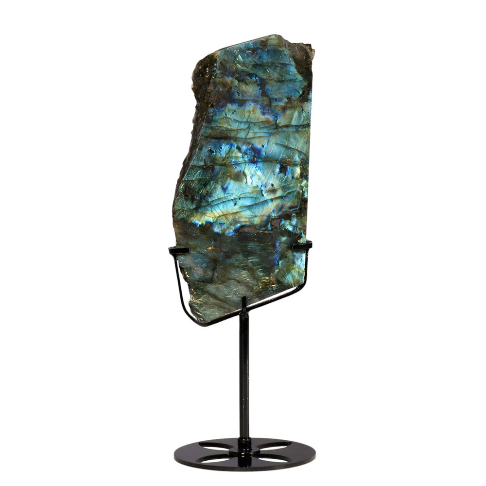 Labradoriet schijf gepolijst op standaard 16,4 x 7,9 x 1,8 cm | 556 gram Labradoriet schijf gepolijst op standaard 16,4 x 7,9 x 1,8 cm | 556 gram