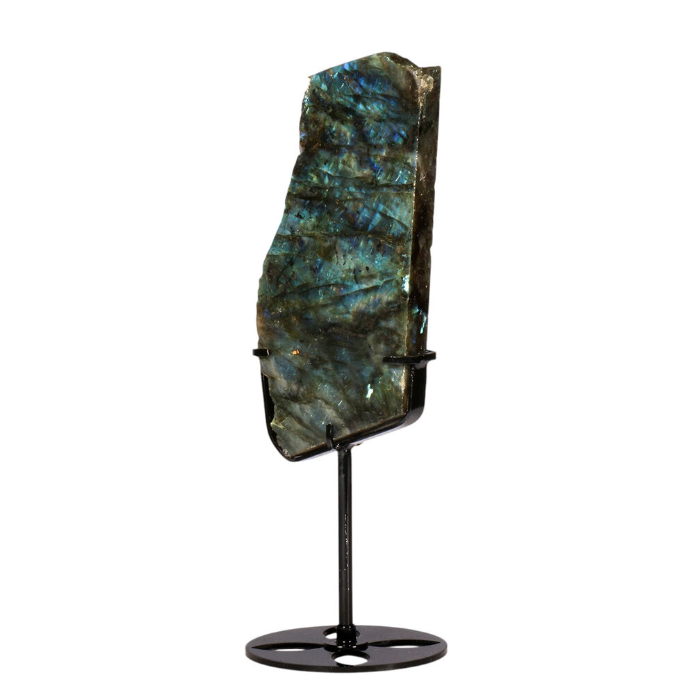 Labradoriet schijf gepolijst op standaard 16,4 x 7,9 x 1,8 cm | 556 gram Labradoriet schijf gepolijst op standaard 16,4 x 7,9 x 1,8 cm | 556 gram