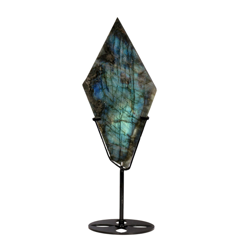 Labradoriet schijf gepolijst op standaard 20 x 10 x 1,9 cm | 638 gram Labradoriet schijf gepolijst op standaard 20 x 10 x 1,9 cm | 638 gram