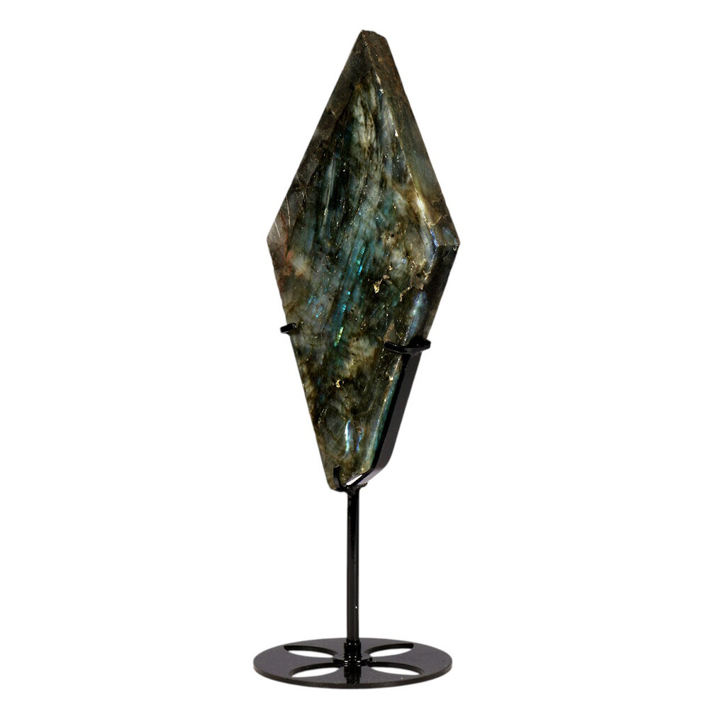 Labradoriet schijf gepolijst op standaard 20 x 10 x 1,9 cm | 638 gram Labradoriet schijf gepolijst op standaard 20 x 10 x 1,9 cm | 638 gram