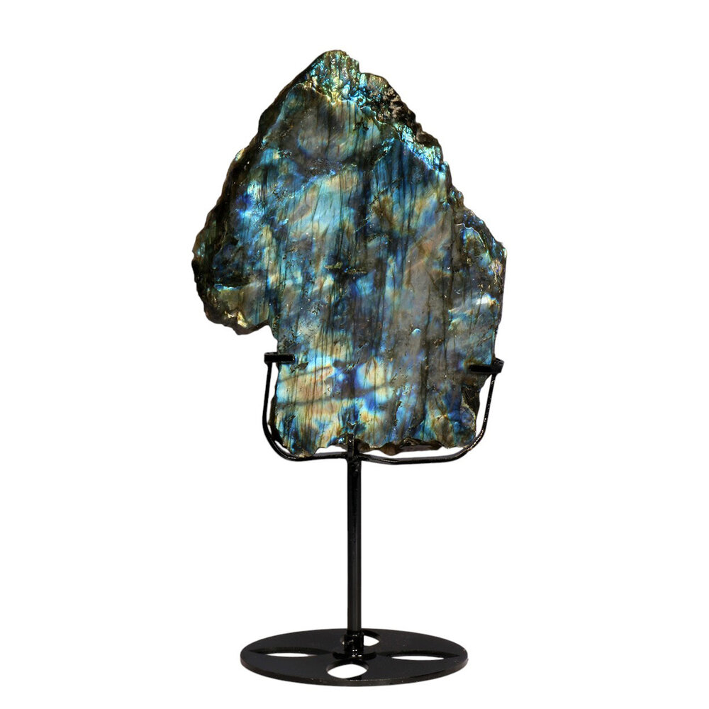 Labradoriet schijf gepolijst op standaard 15,8 x 12,2 x 1,7 cm | 639 gram Labradoriet schijf gepolijst op standaard 15,8 x 12,2 x 1,7 cm | 639 gram