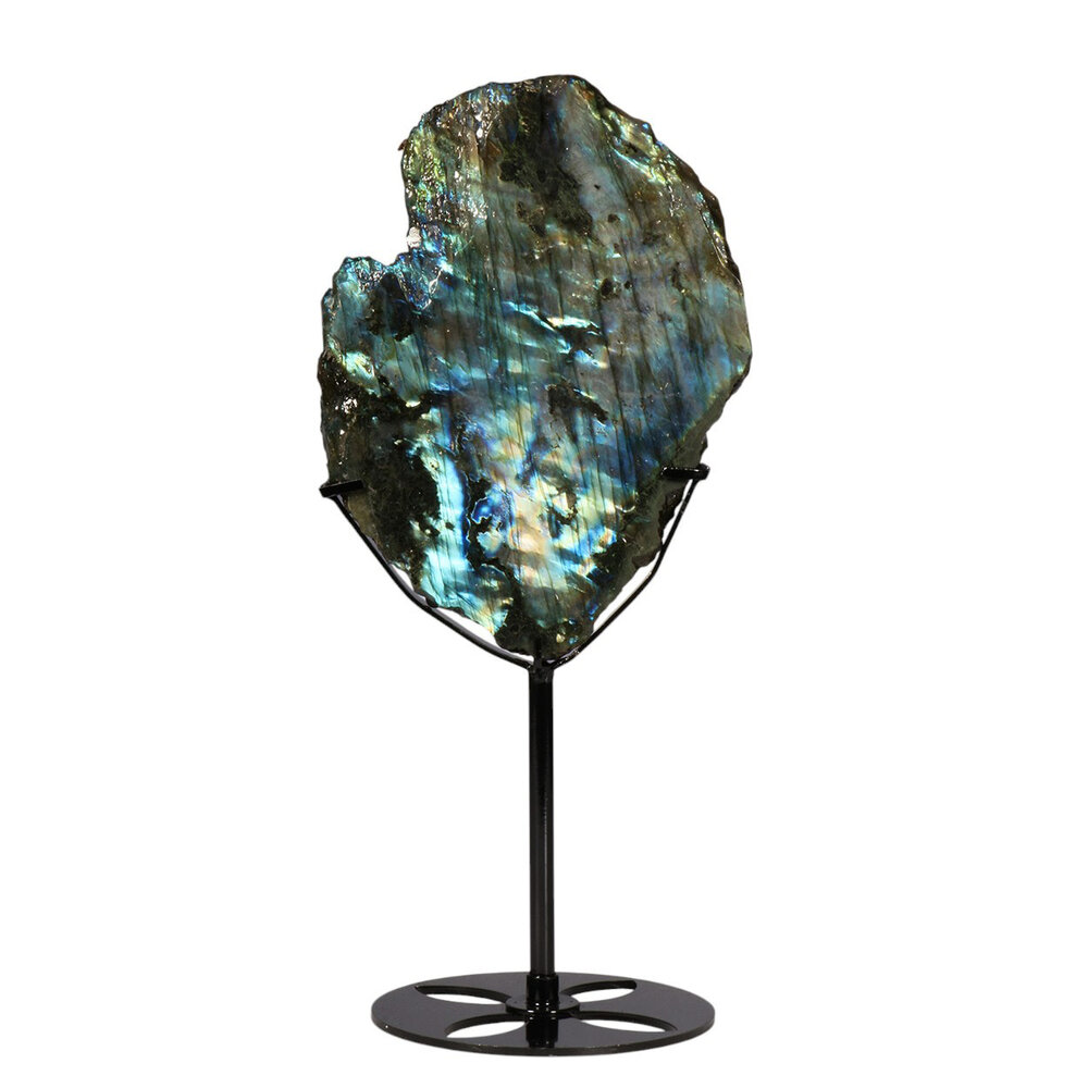 Labradoriet schijf gepolijst op standaard 16,5 x 12,3 x 1,5 cm | 788 gram Labradoriet schijf gepolijst op standaard 16,5 x 12,3 x 1,5 cm | 788 gram