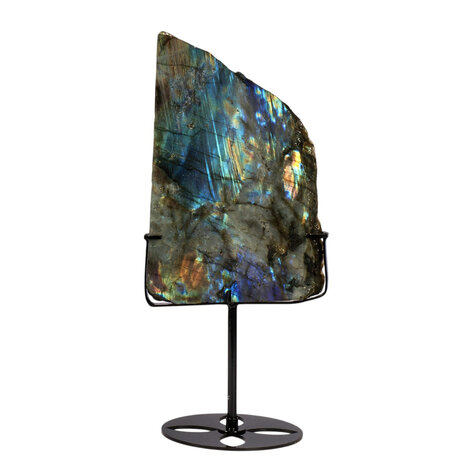 Labradoriet schijf gepolijst op standaard 21 x 12 x 1,5 cm | 1030 gram Labradoriet schijf gepolijst op standaard 21 x 12 x 1,5 cm | 1030 gram