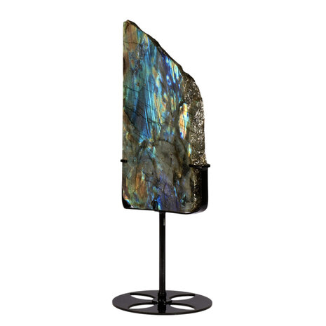 Labradoriet schijf gepolijst op standaard 21 x 12 x 1,5 cm | 1030 gram Labradoriet schijf gepolijst op standaard 21 x 12 x 1,5 cm | 1030 gram