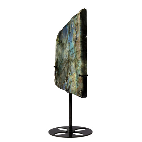 Labradoriet schijf gepolijst op standaard 21 x 12 x 1,5 cm | 1030 gram Labradoriet schijf gepolijst op standaard 21 x 12 x 1,5 cm | 1030 gram