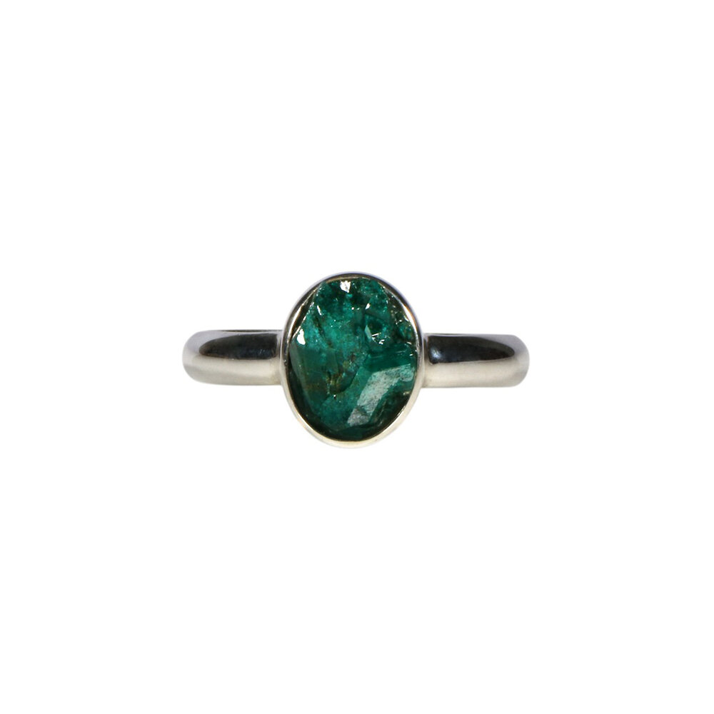 Zilveren ring dioptaas ruw maat 19 | ovaal 1 x 0,8 cm