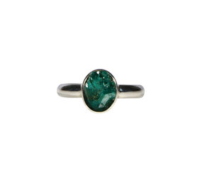 Zilveren ring dioptaas ruw maat 19 | ovaal 1 x 0,8 cm