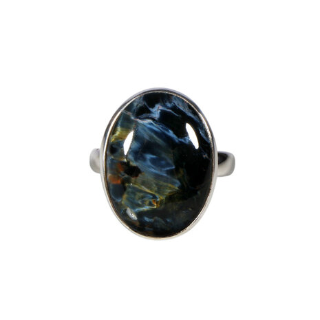 Zilveren ring pietersiet (blauw) (verstelbaar) maat 20 | ovaal 2,1 x 1,6 cm Zilveren ring pietersiet (blauw) (verstelbaar) maat 20 | ovaal 2,1 x 1,6 cm