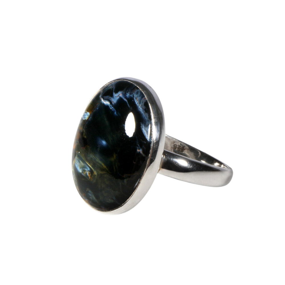Zilveren ring pietersiet (blauw) (verstelbaar) maat 20 | ovaal 2,1 x 1,6 cm Zilveren ring pietersiet (blauw) (verstelbaar) maat 20 | ovaal 2,1 x 1,6 cm