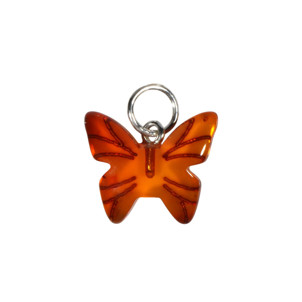 Barnsteen (cognac) hanger vlinder met zilveren oogje