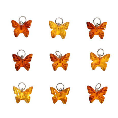 Barnsteen (cognac) hanger vlinder met zilveren oogje