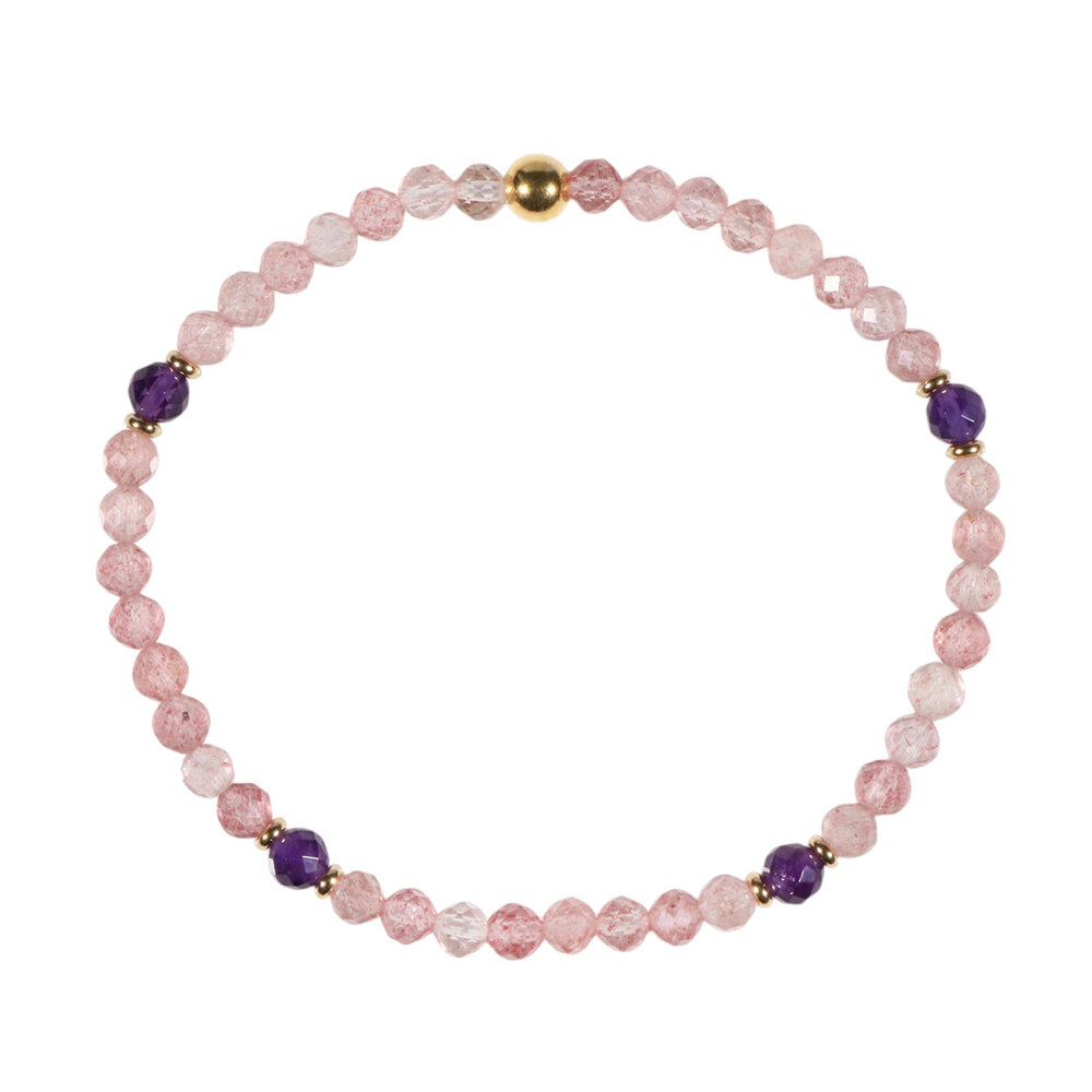 Aardbeienkwarts met amethist gold filled armband 4 mm facet | op elastiek Aardbeienkwarts met amethist gold filled armband 4 mm facet | op elastiek