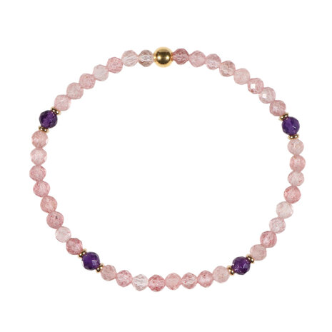 Aardbeienkwarts met amethist gold filled armband 4 mm facet | op elastiek Aardbeienkwarts met amethist gold filled armband 4 mm facet | op elastiek