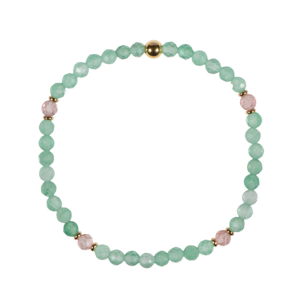 Aventurijn met aardbeienkwarts gold filled armband 4 mm facet | op elastiek Aventurijn met aardbeienkwarts gold filled armband 4 mm facet | op elastiek
