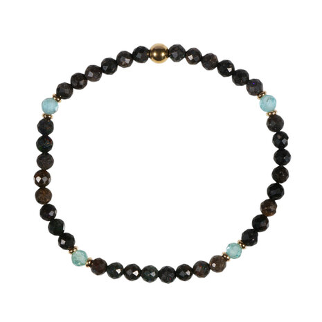 Opaal (zwart) met apatiet gold filled armband 4 mm facet | op elastiek Opaal (zwart) met apatiet gold filled armband 4 mm facet | op elastiek