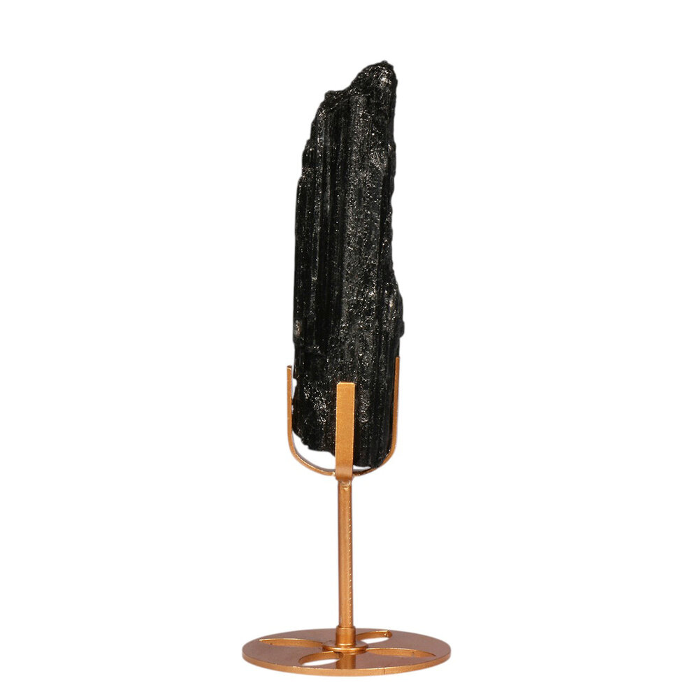 Toermalijn (zwart) ruw op goudkleurige standaard | 400 - 500 gram Toermalijn (zwart) ruw op goudkleurige standaard | 400 - 500 gram