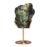 Labradoriet schijf gepolijst op standaard 13,6 x 10,5 x 1,6 cm | 587 gram Labradoriet schijf gepolijst op standaard 13,6 x 10,5 x 1,6 cm | 587 gram