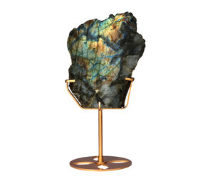 Labradoriet schijf gepolijst op standaard 13,6 x 10,5 x 1,6 cm | 587 gram Labradoriet schijf gepolijst op standaard 13,6 x 10,5 x 1,6 cm | 587 gram