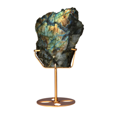 Labradoriet schijf gepolijst op standaard 13,6 x 10,5 x 1,6 cm | 587 gram Labradoriet schijf gepolijst op standaard 13,6 x 10,5 x 1,6 cm | 587 gram