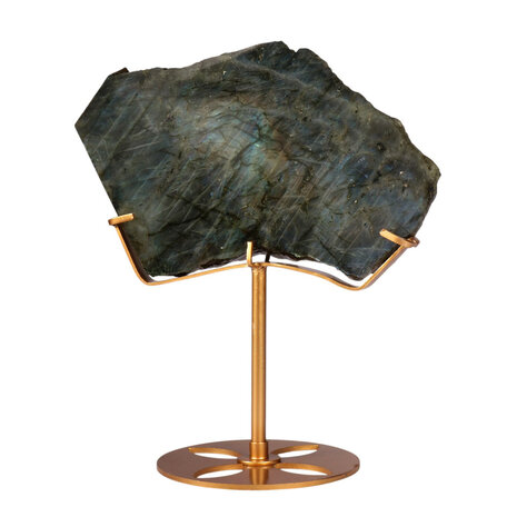 Labradoriet schijf gepolijst op standaard 13 x 18,2 x 1,6 cm | 790 gram Labradoriet schijf gepolijst op standaard 13 x 18,2 x 1,6 cm | 790 gram