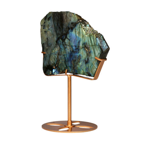 Labradoriet schijf gepolijst op standaard 12,3 x 18,5 x 1,6 cm | 970 gram Labradoriet schijf gepolijst op standaard 12,3 x 18,5 x 1,6 cm | 970 gram