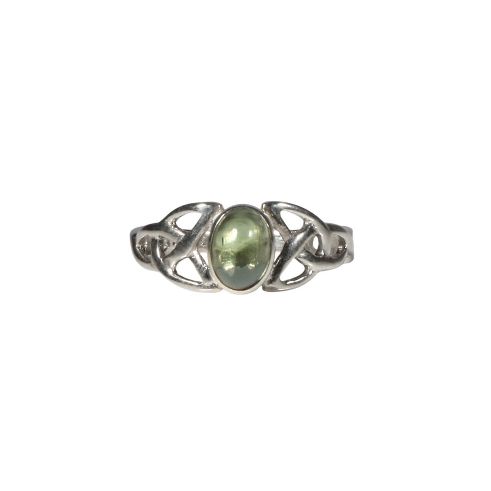 Zilveren ring moldaviet maat 17 1/2 | keltisch ovaal cabochon 7 x 5 mm Zilveren ring moldaviet maat 17 1/2 | keltisch ovaal cabochon 7 x 5 mm