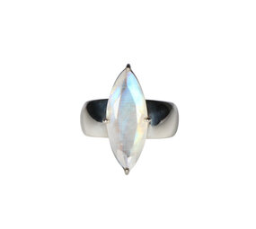 Zilveren ring maansteen (regenboog) maat 17 | markies facet (gezet) 2 x 0,8 cm Zilveren ring maansteen (regenboog) maat 17 | markies facet (gezet) 2 x 0,8 cm