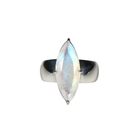 Zilveren ring maansteen (regenboog) maat 17 | markies facet (gezet) 2 x 0,8 cm Zilveren ring maansteen (regenboog) maat 17 | markies facet (gezet) 2 x 0,8 cm