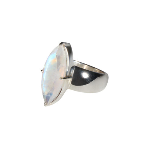 Zilveren ring maansteen (regenboog) maat 17 | markies facet (gezet) 2 x 0,8 cm Zilveren ring maansteen (regenboog) maat 17 | markies facet (gezet) 2 x 0,8 cm