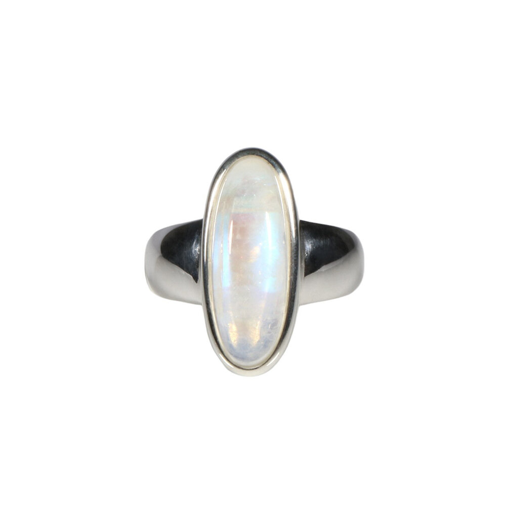 Zilveren ring maansteen (regenboog) maat 16 1/2 | ovaal 1,8 x 0,7 cm Zilveren ring maansteen (regenboog) maat 16 1/2 | ovaal 1,8 x 0,7 cm