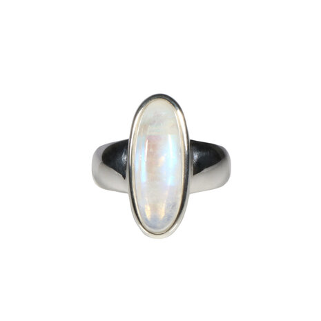 Zilveren ring maansteen (regenboog) maat 16 1/2 | ovaal 1,8 x 0,7 cm Zilveren ring maansteen (regenboog) maat 16 1/2 | ovaal 1,8 x 0,7 cm