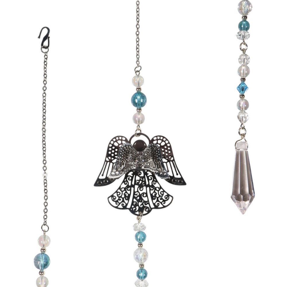 Suncatcher engel met bergkristal en Swarovski kralen Suncatcher engel met bergkristal en Swarovski kralen