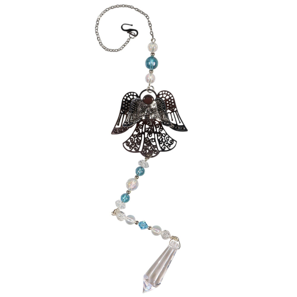 Suncatcher engel met bergkristal en Swarovski kralen Suncatcher engel met bergkristal en Swarovski kralen