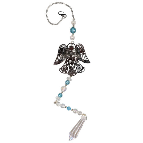 Suncatcher engel met bergkristal en Swarovski kralen Suncatcher engel met bergkristal en Swarovski kralen