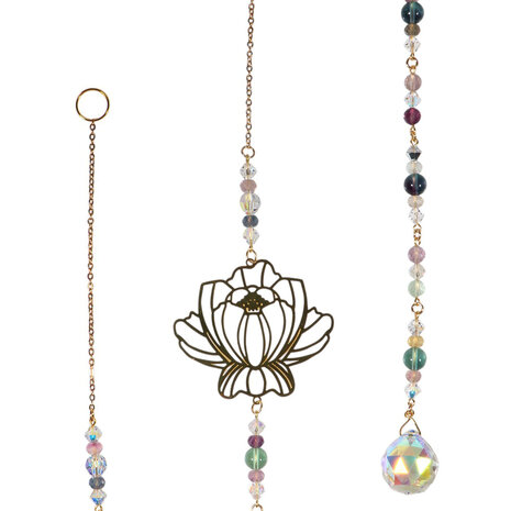 Suncatcher lotus met fluoriet kralen | 39 cm Suncatcher lotus met fluoriet kralen | 39 cm