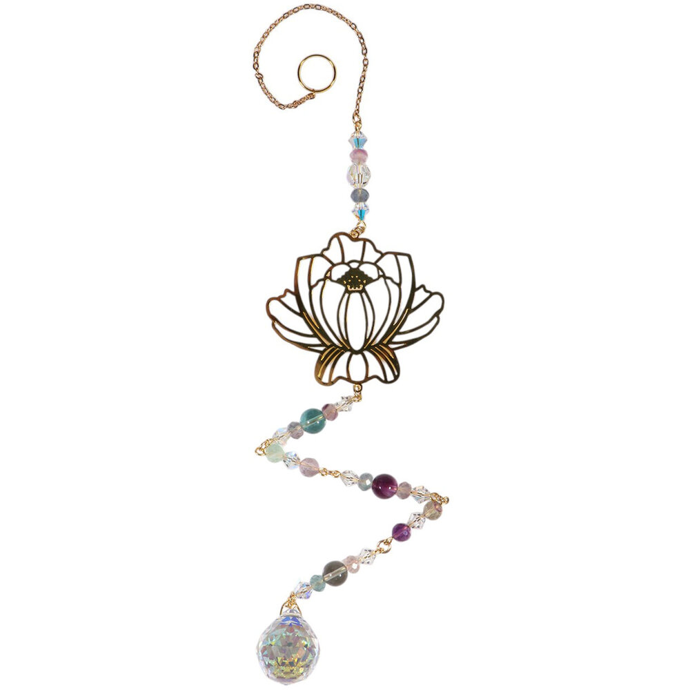 Suncatcher lotus met fluoriet kralen | 39 cm Suncatcher lotus met fluoriet kralen | 39 cm