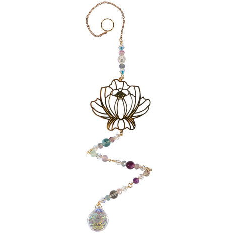 Suncatcher lotus met fluoriet kralen | 39 cm Suncatcher lotus met fluoriet kralen | 39 cm