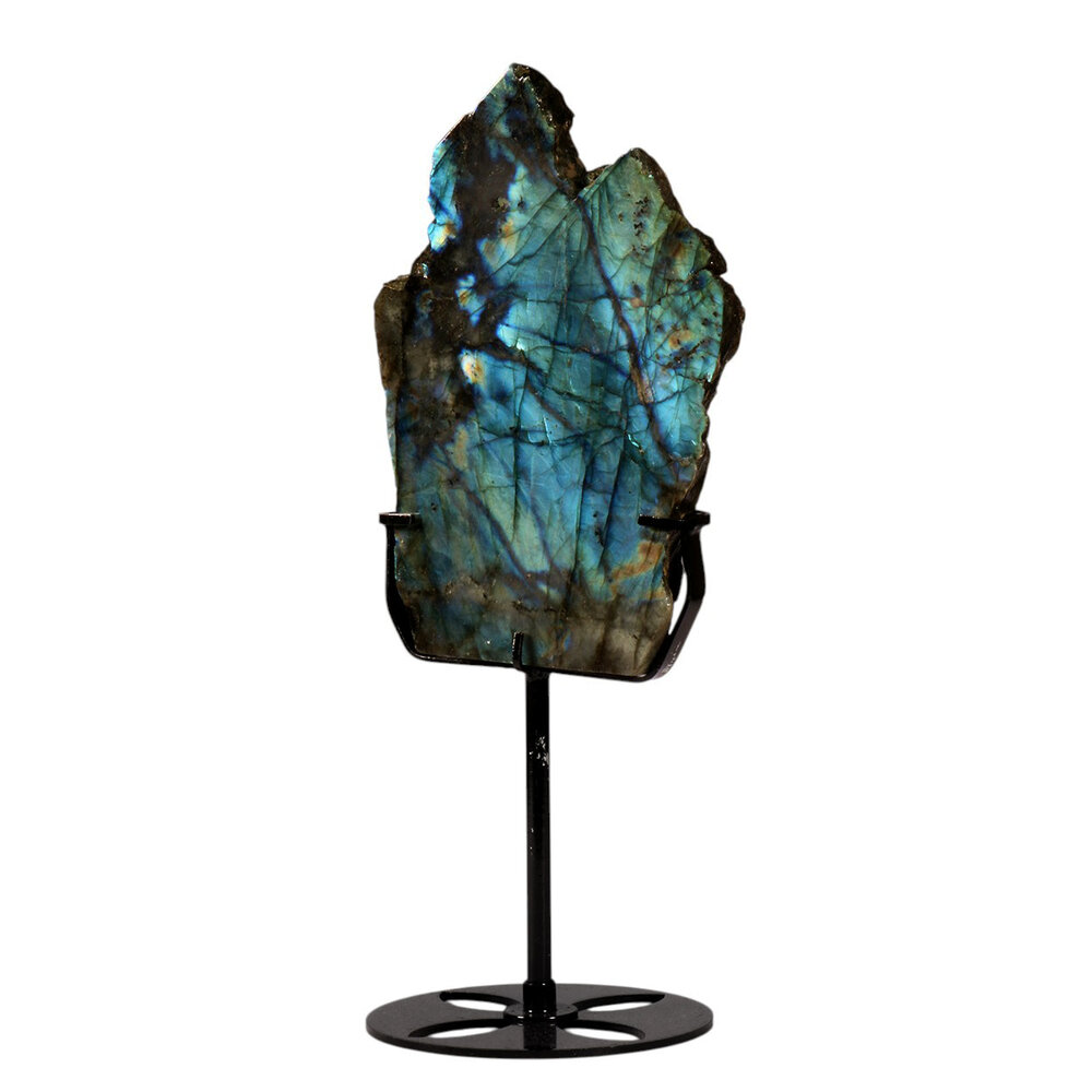 Labradoriet schijf gepolijst op standaard 17 x 11,6 x 1,7 cm | 818 gram Labradoriet schijf gepolijst op standaard 17 x 11,6 x 1,7 cm | 818 gram