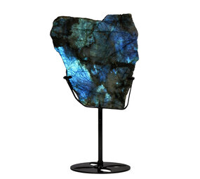 Labradoriet schijf gepolijst op standaard 15,3 x 14,2 x 1,8 cm | 894 gram Labradoriet schijf gepolijst op standaard 15,3 x 14,2 x 1,8 cm | 894 gram