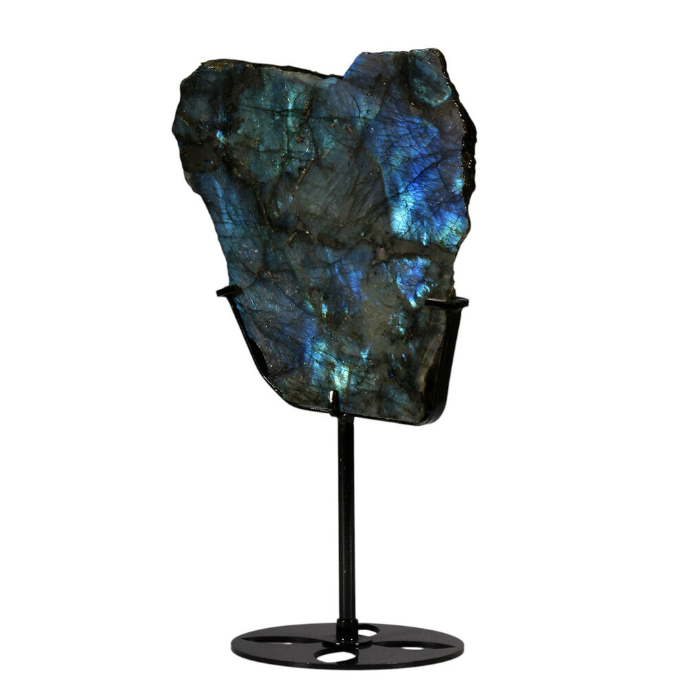 Labradoriet schijf gepolijst op standaard 15,3 x 14,2 x 1,8 cm | 894 gram Labradoriet schijf gepolijst op standaard 15,3 x 14,2 x 1,8 cm | 894 gram