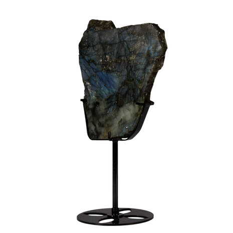 Labradoriet schijf gepolijst op standaard 15,3 x 14,2 x 1,8 cm | 894 gram Labradoriet schijf gepolijst op standaard 15,3 x 14,2 x 1,8 cm | 894 gram