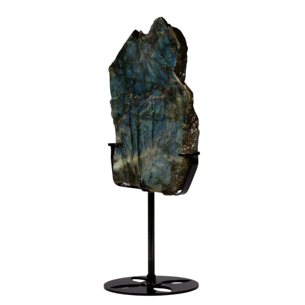 Labradoriet schijf gepolijst op standaard 17,8 x 12,3 x 2 cm | 944 gram Labradoriet schijf gepolijst op standaard 17,8 x 12,3 x 2 cm | 944 gram