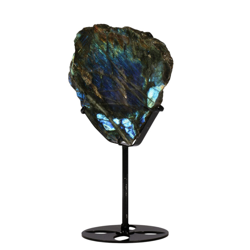 Labradoriet schijf gepolijst op standaard 13,4 x 19 x 2,1 cm | 986 gram Labradoriet schijf gepolijst op standaard 13,4 x 19 x 2,1 cm | 986 gram