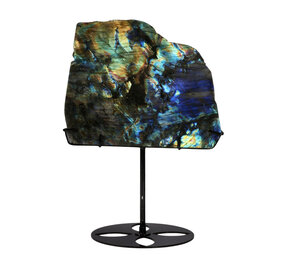 Labradoriet schijf gepolijst op standaard 17 x 20,3 x 1,7 cm | 1453 gram Labradoriet schijf gepolijst op standaard 17 x 20,3 x 1,7 cm | 1453 gram