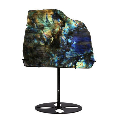 Labradoriet schijf gepolijst op standaard 17 x 20,3 x 1,7 cm | 1453 gram Labradoriet schijf gepolijst op standaard 17 x 20,3 x 1,7 cm | 1453 gram