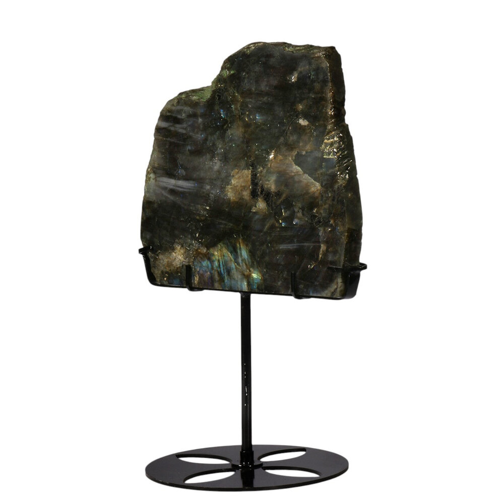 Labradoriet schijf gepolijst op standaard 17 x 20,3 x 1,7 cm | 1453 gram Labradoriet schijf gepolijst op standaard 17 x 20,3 x 1,7 cm | 1453 gram