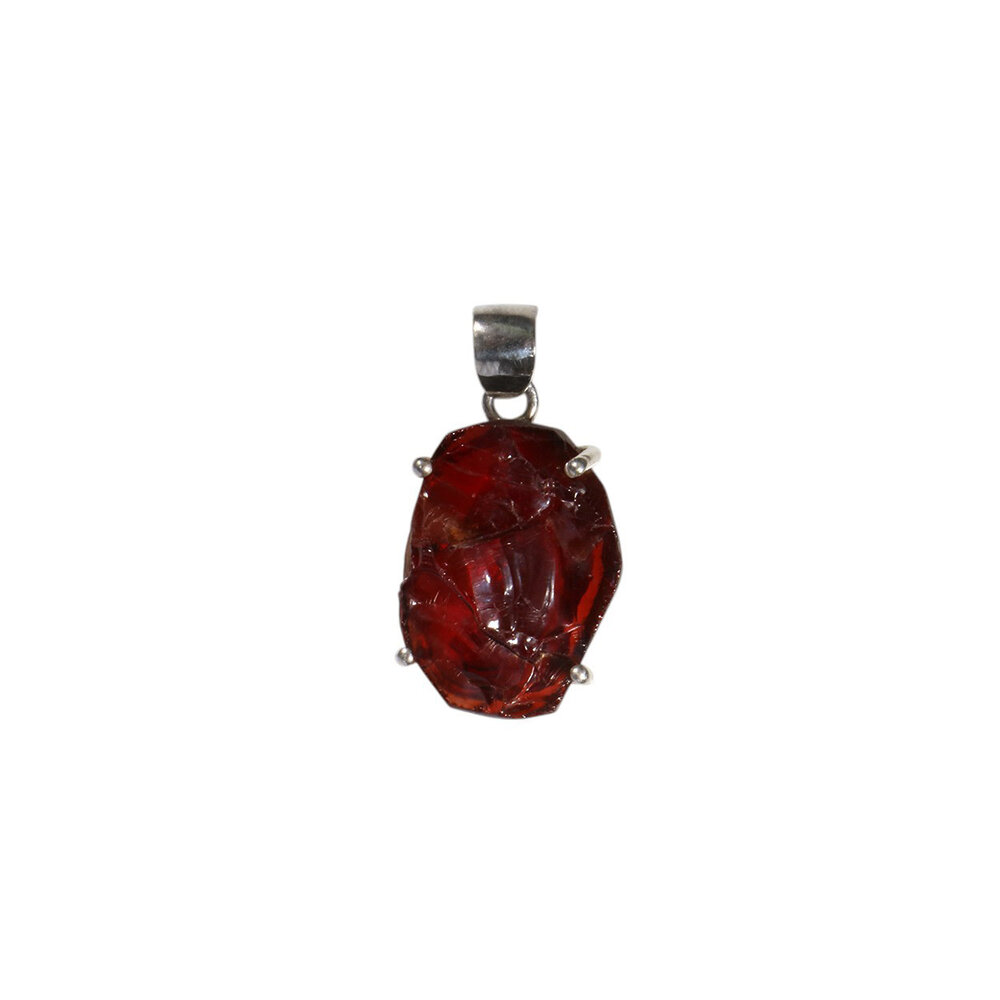 Zilveren hanger granaat ruw | ovaal gezet 1,7 x 1,2 cm