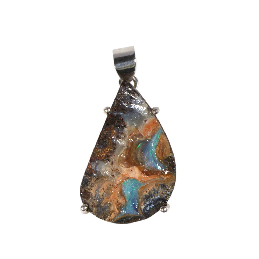Zilveren hanger opaal (boulder) | druppel gezet 3,2 x 1,5 cm