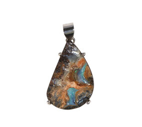 Zilveren hanger opaal (boulder) | druppel gezet 3,2 x 1,5 cm